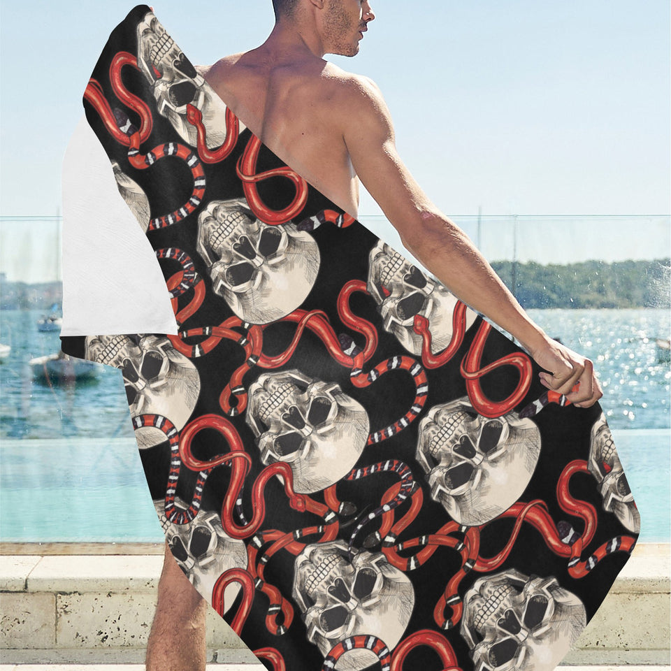 Red snake skull pattern Beach Towel