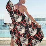 Red snake skull pattern Beach Towel