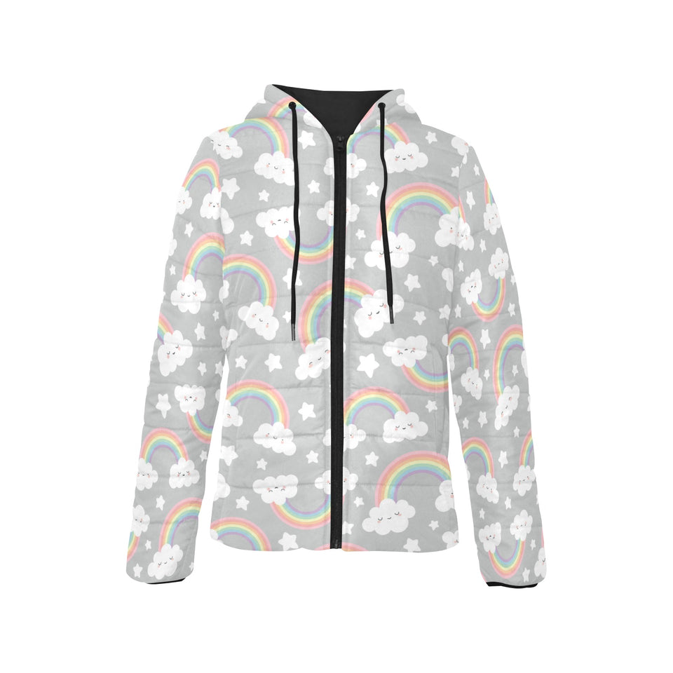 Cute rainbow clound star pattern Women's Padded Hooded Jacket