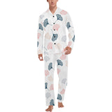 Black Gray Cream coral ginkgo leaves pattern Men's Long Pajama Set
