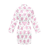 Pig Pattern Print Design 03 Women's Long Sleeve Belted Night Robe