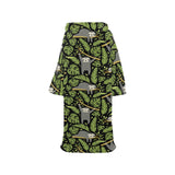 Cute sloths tropical palm leaves black background Blanket Robe with Sleeves