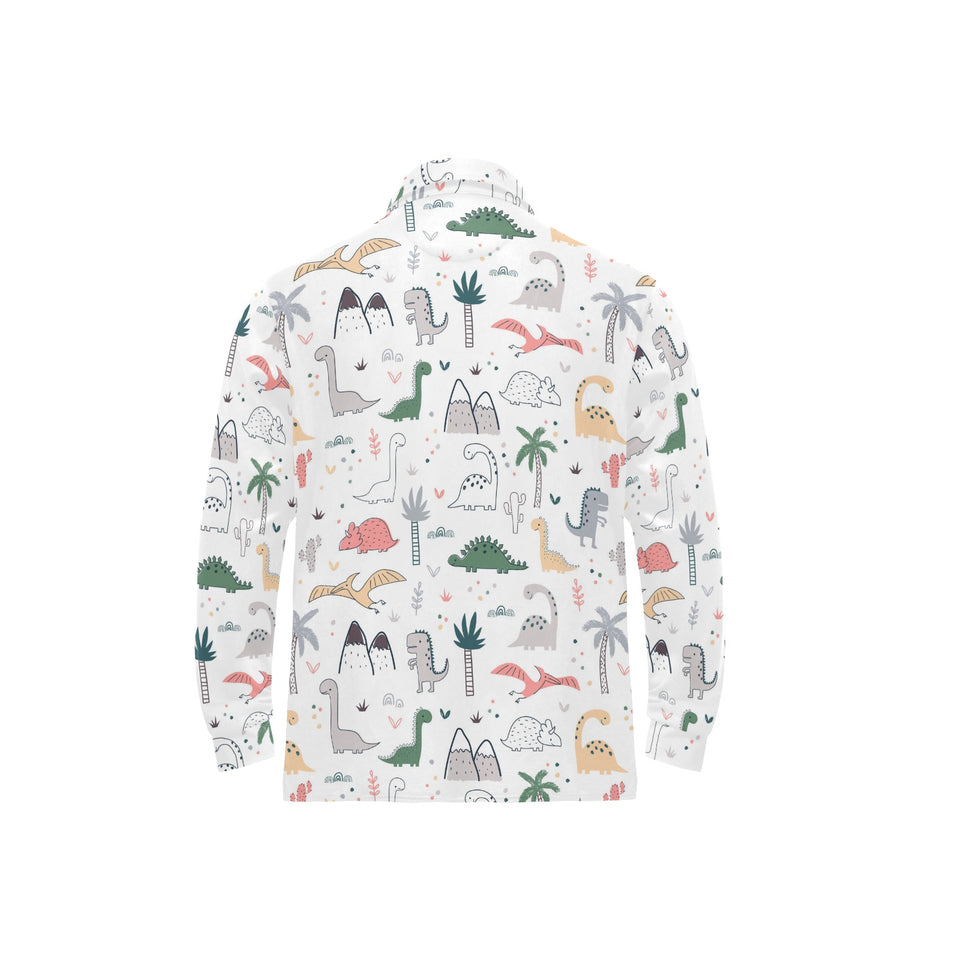 Cute cartoon dinosaurs tree pattern Men's Long Sleeve Polo Shirt