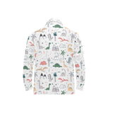 Cute cartoon dinosaurs tree pattern Men's Long Sleeve Polo Shirt