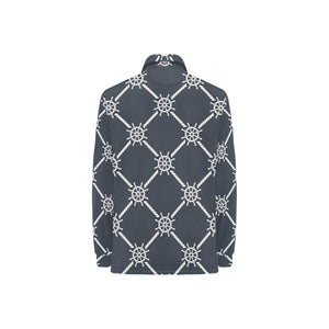nautical steering wheel rope pattern Women's Long Sleeve Polo Shirt