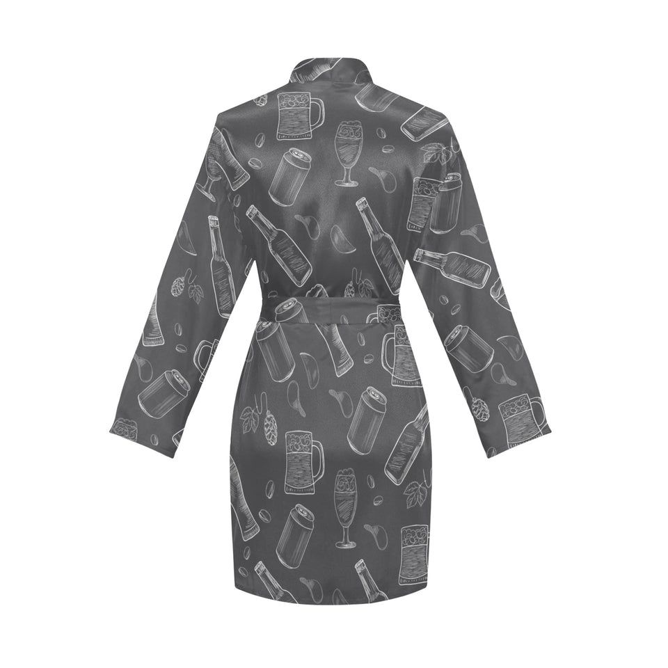 Beer hand drawn pattern Women's Long Sleeve Belted Night Robe