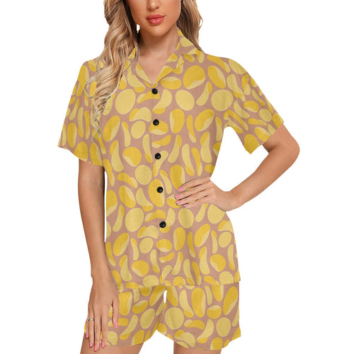 Potato Chips Pattern Print Design 01 Women's V-Neck Short Pajama Set