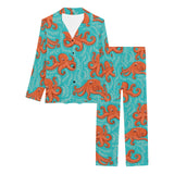 Octopus turquoise background Women's Long Pajama Set