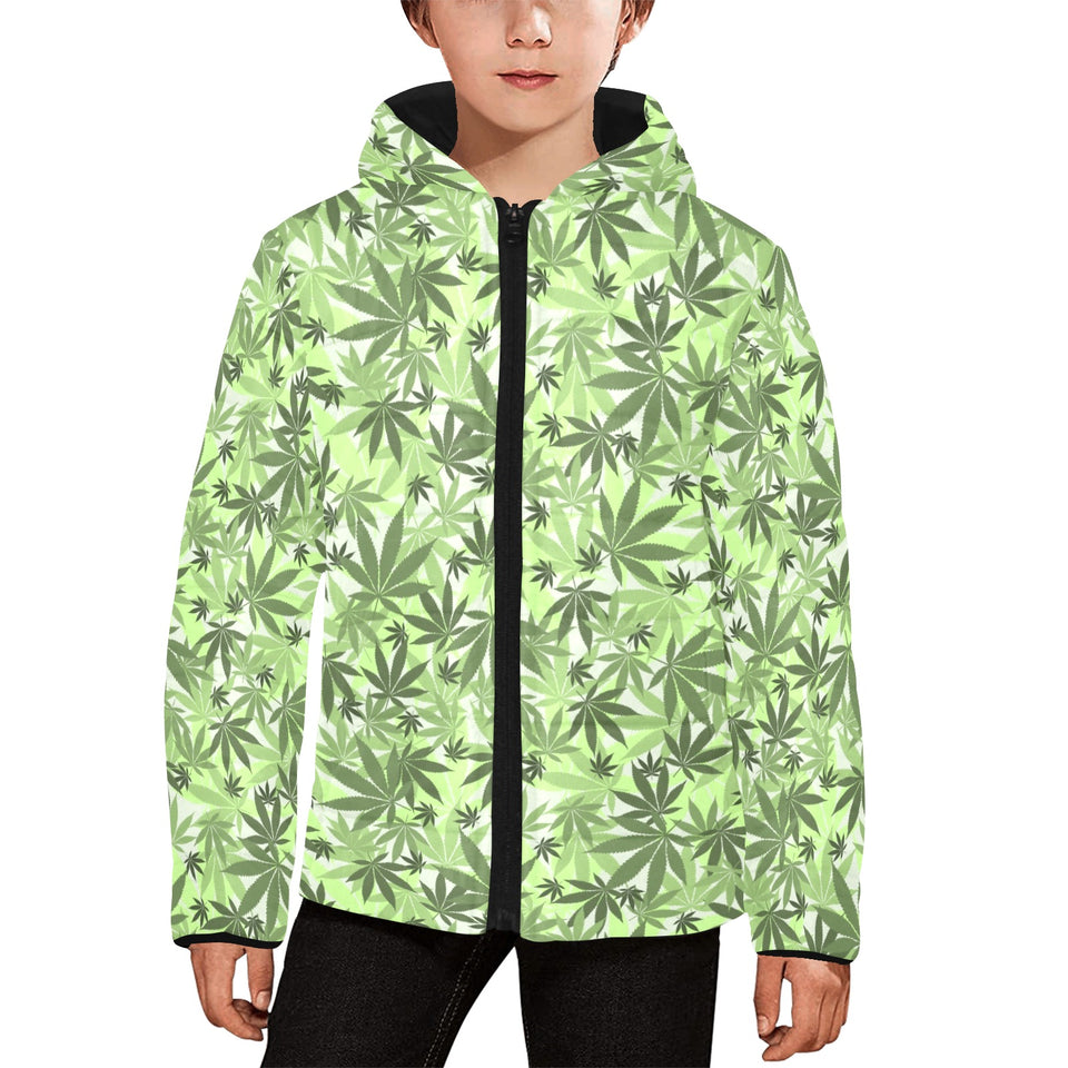 Canabis Marijuana Weed Pattern Print Design 01 Kids' Boys' Girls' Padded Hooded Jacket