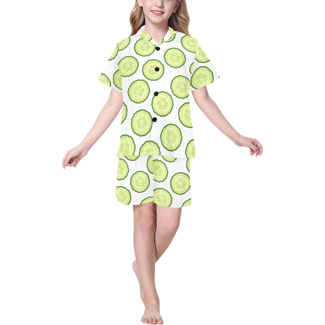 Cucumber slices pattern Kids' Boys' Girls' V-Neck Short Pajama Set