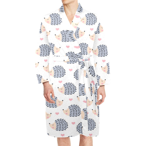 Hedgehog Pattern Print Design 04 Men's Long Sleeve Belted Night Robe