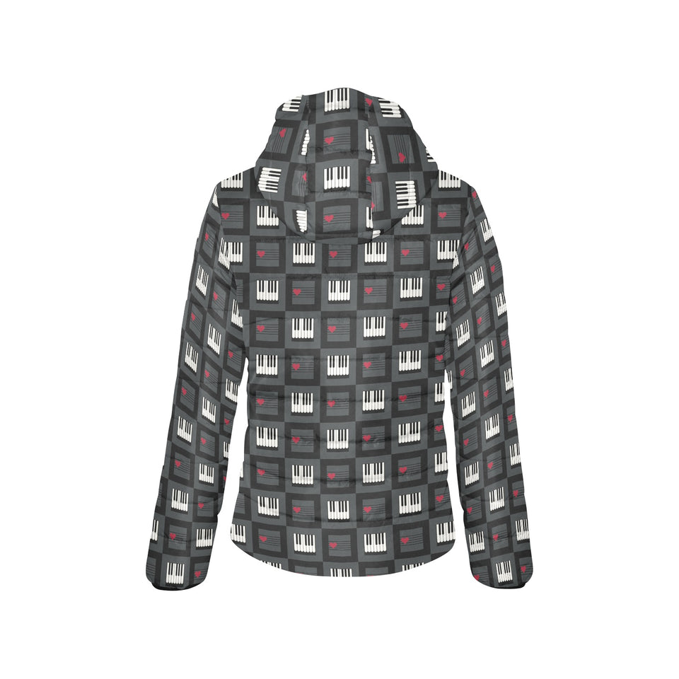 Piano Pattern Print Design 05 Women's Padded Hooded Jacket