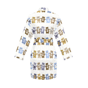 Teddy Bear Pattern Print Design 02 Women's Long Sleeve Belted Night Robe