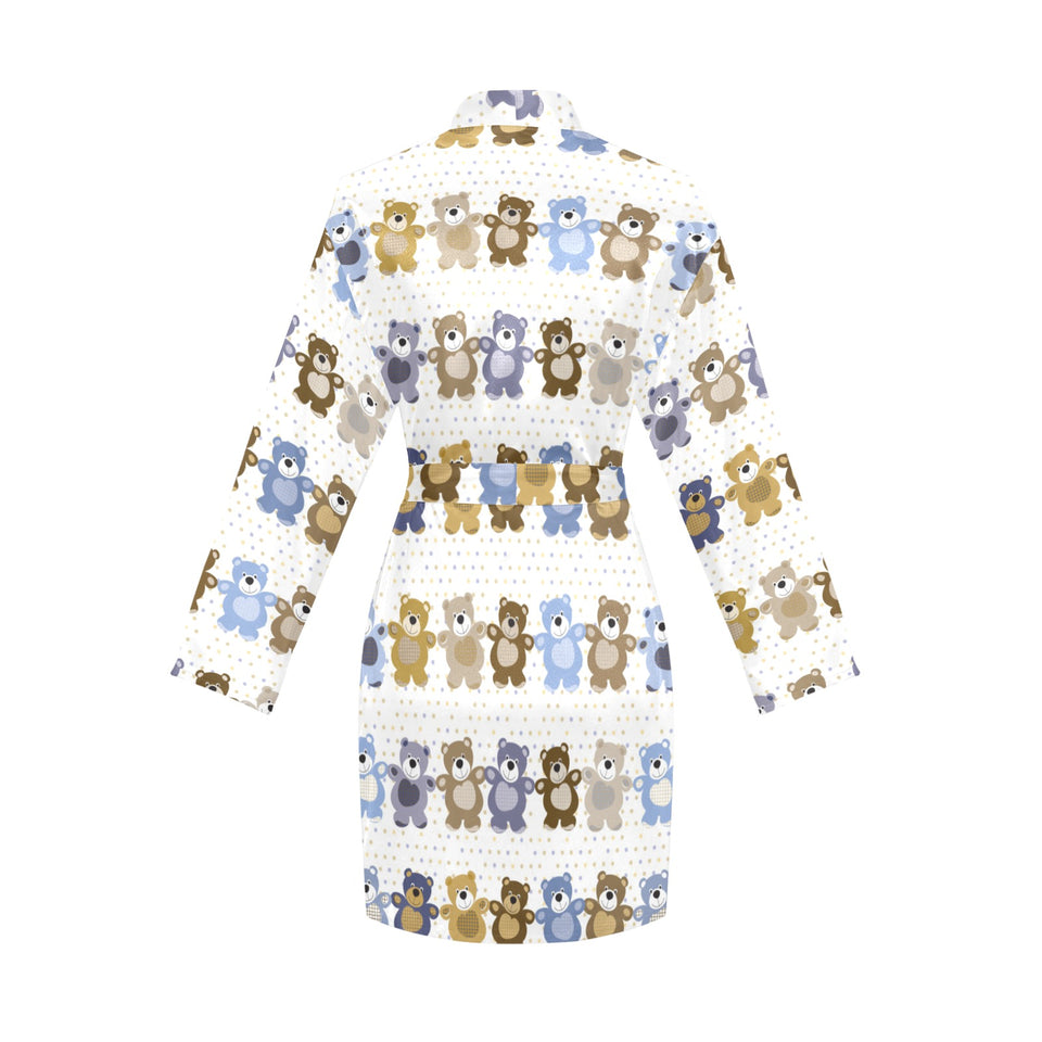 Teddy Bear Pattern Print Design 02 Women's Long Sleeve Belted Night Robe