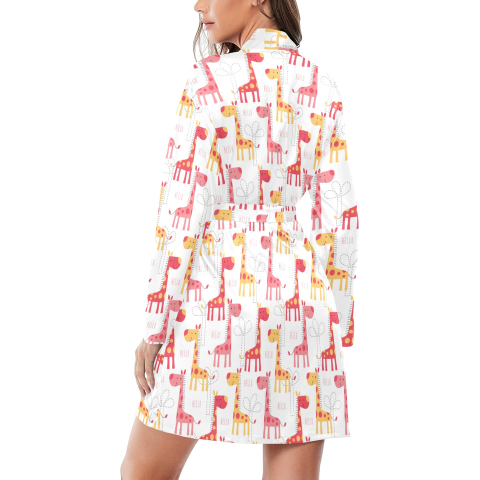 Giraffe Pattern Print Design 03 Women's Long Sleeve Belted Night Robe