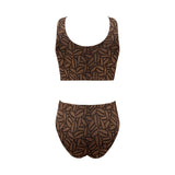 coffee bean pattern Chest Bowknot High Waisted Bikini Swimsuit