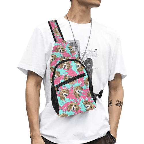 Beagle muzzles turquoise paint splashes pink patte All Over Print Chest Bag