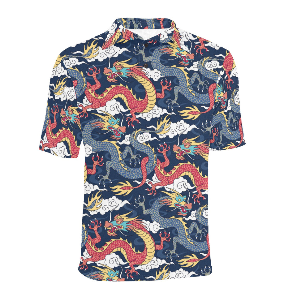 Blue red dragon cloud pattern Men's All Over Print Polo Shirt
