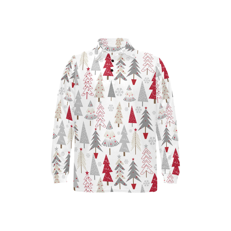 Cute Christmas tree pattern Men's Long Sleeve Polo Shirt