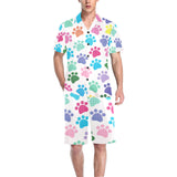 Dog Paws Pattern Print Design 01 Men's V-Neck Short Pajama Set