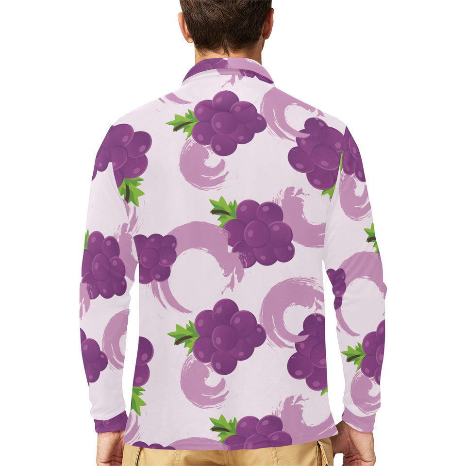 Cute Grape pattern Men's Long Sleeve Polo Shirt