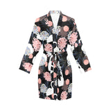 white swan blooming flower pattern Women's Long Sleeve Belted Night Robe