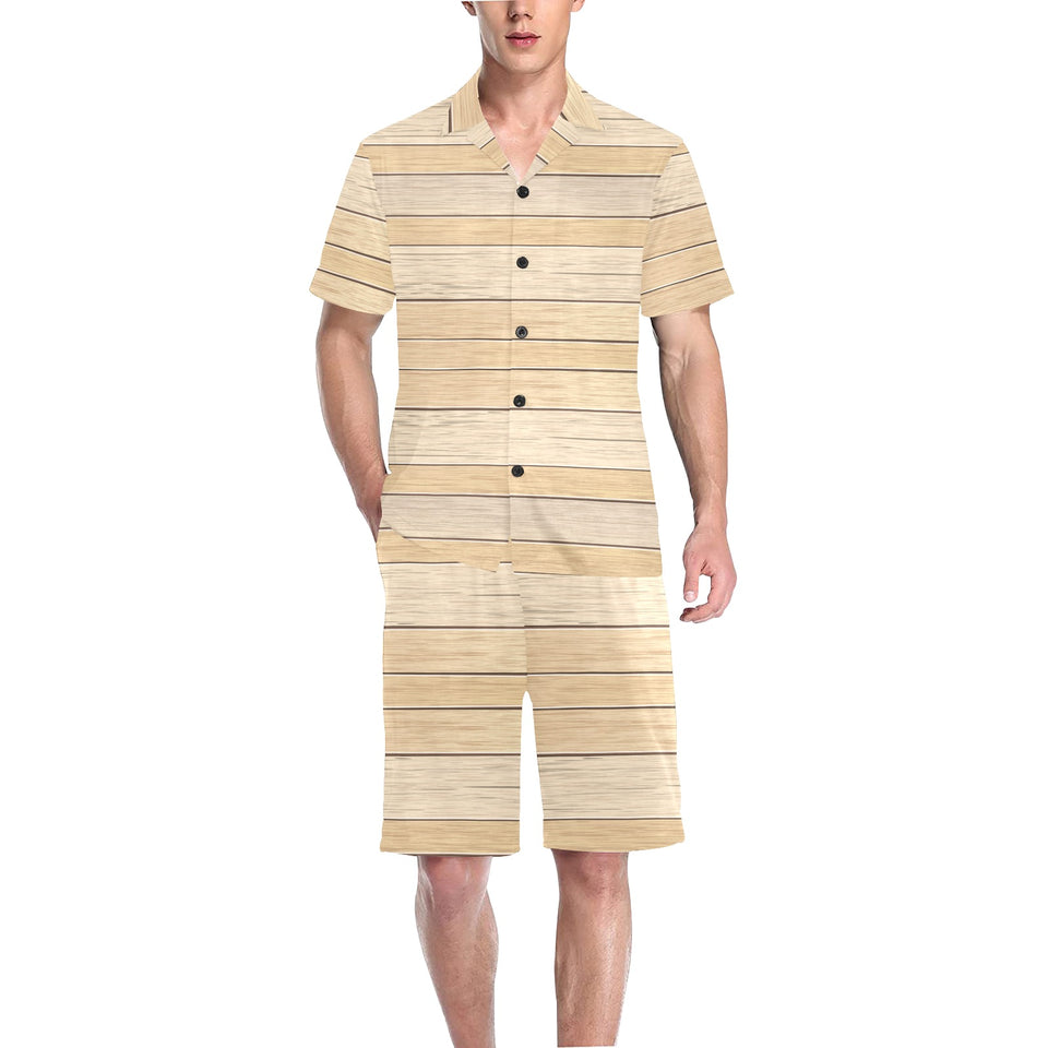 Wood Printed Pattern Print Design 01 Men's V-Neck Short Pajama Set