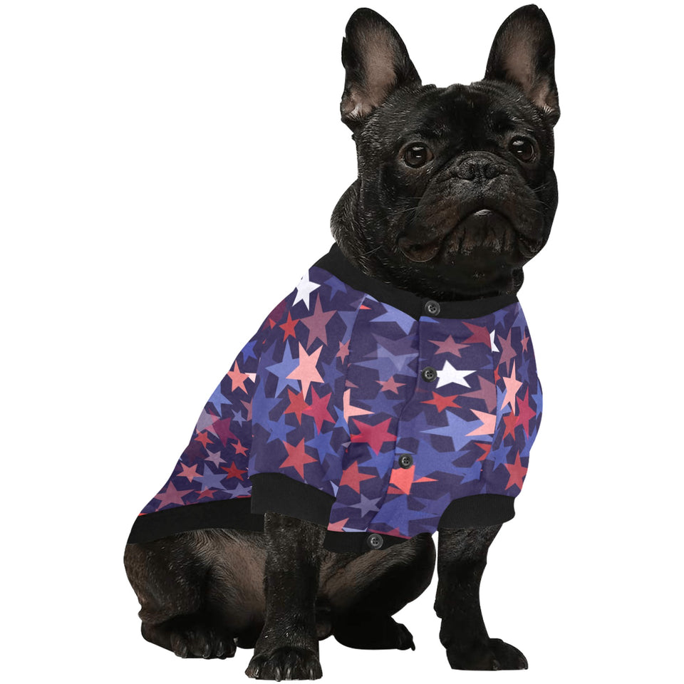 Red blue star pattern All Over Print Pet Dog Round Neck Fuzzy Shirt