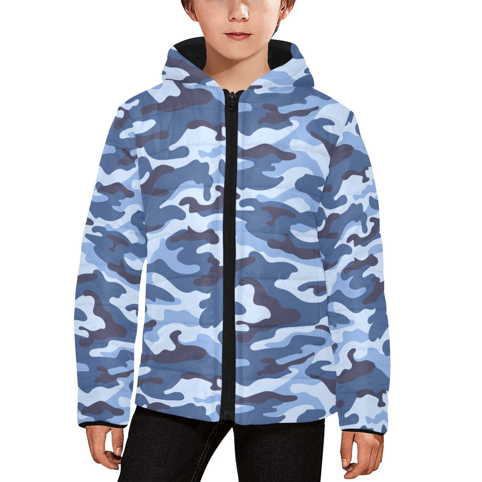 Blue camouflage pattern Kids' Boys' Girls' Padded Hooded Jacket