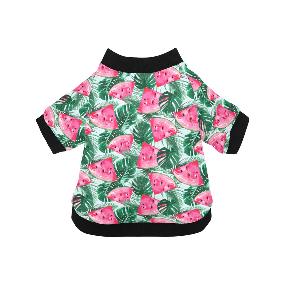 Watermelons tropical palm leaves pattern All Over Print Pet Dog Round Neck Fuzzy Shirt