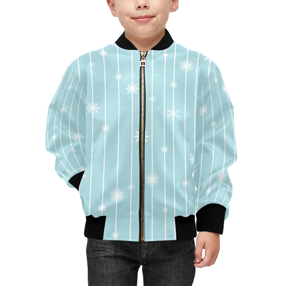 Snowflake pattern blue stripe background Kids' Boys' Girls' Bomber Jacket