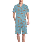 Sea otters pattern Men's V-Neck Short Pajama Set