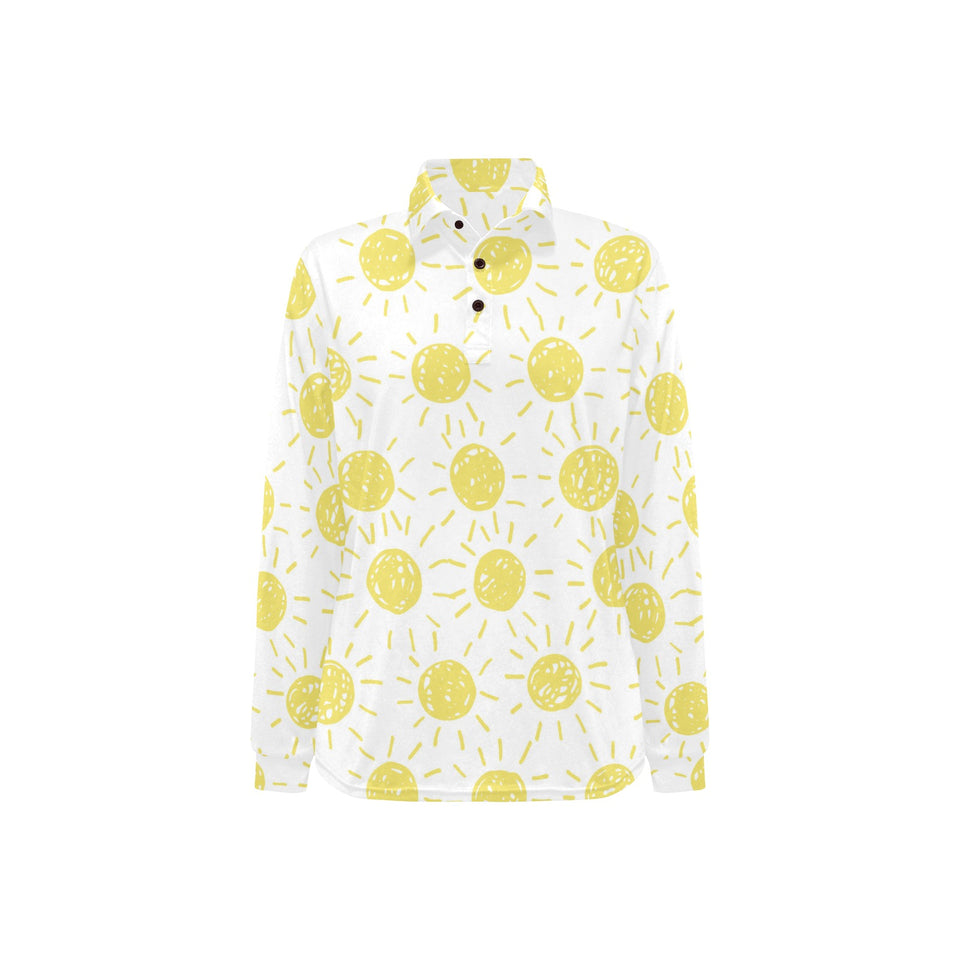 hand drawn sun pattern Women's Long Sleeve Polo Shirt