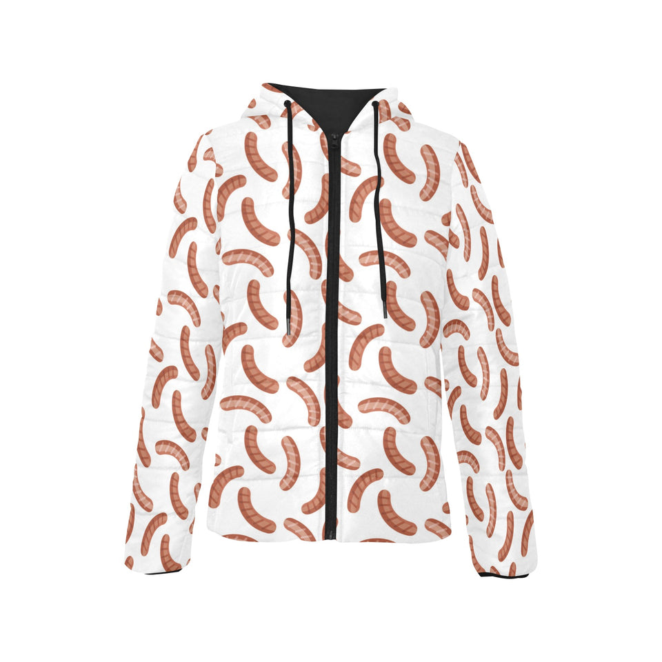 Sausage Pattern Print Design 04 Women's Padded Hooded Jacket