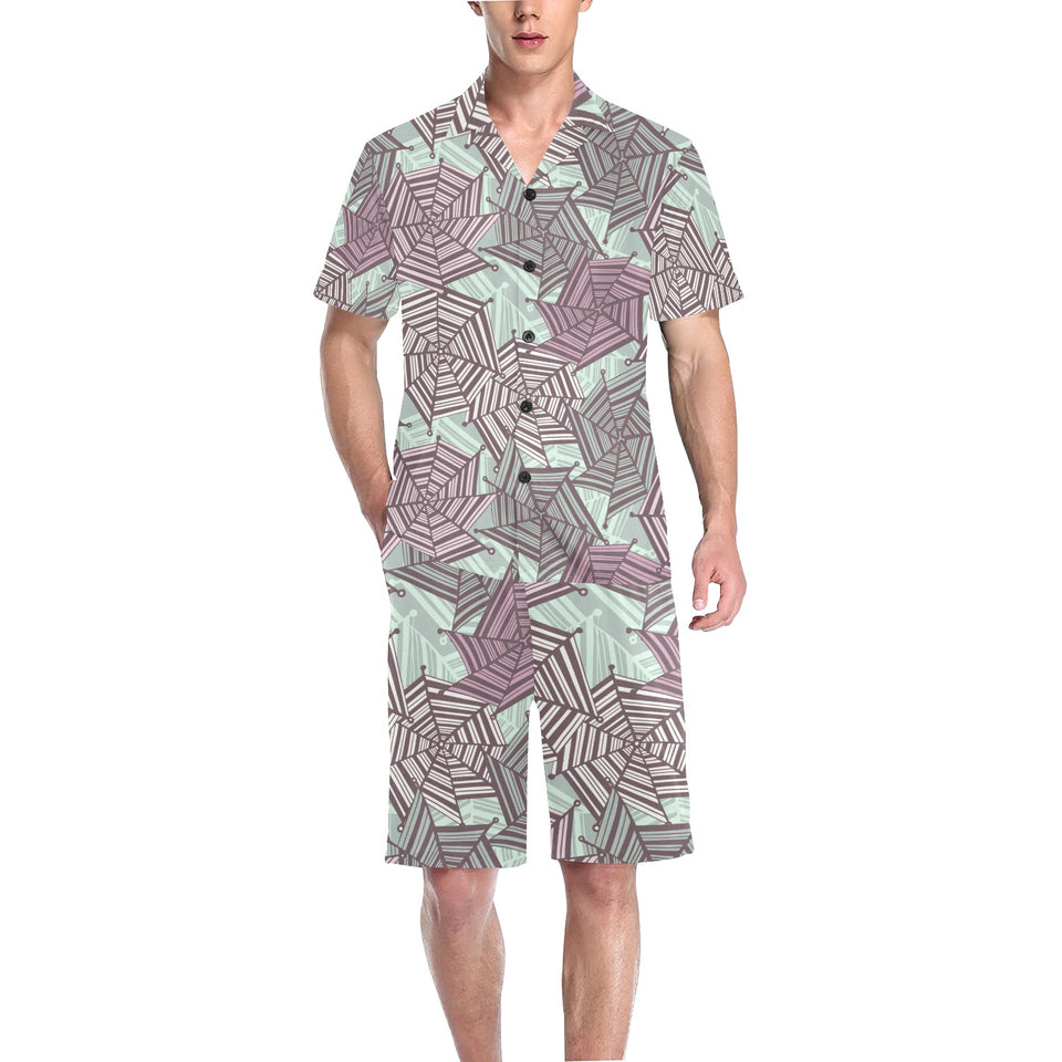 Spider web cobweb design color pattern Men's V-Neck Short Pajama Set
