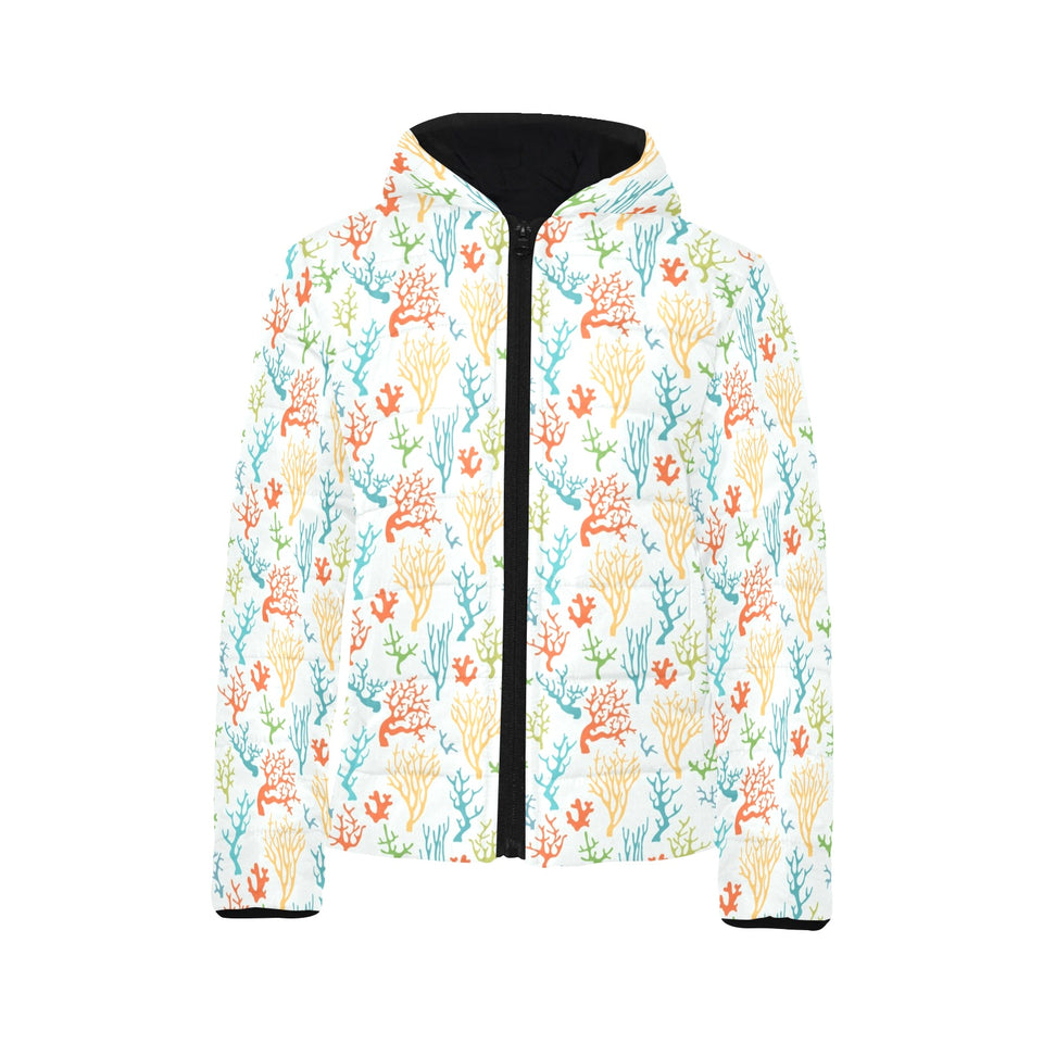 Coral Reef Pattern Print Design 02 Kids' Boys' Girls' Padded Hooded Jacket