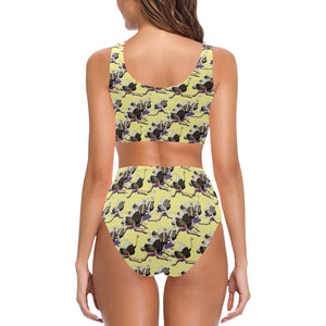 Ostrich Pattern Print Design 04 Chest Bowknot High Waisted Bikini Swimsuit