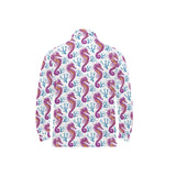 Purple seahorse blue coral pattern Men's Long Sleeve Polo Shirt