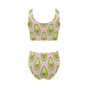 Avocado heart pink background Chest Bowknot High Waisted Bikini Swimsuit