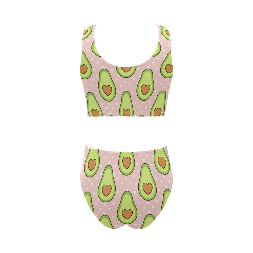 Avocado heart pink background Chest Bowknot High Waisted Bikini Swimsuit