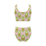 Avocado heart pink background Chest Bowknot High Waisted Bikini Swimsuit