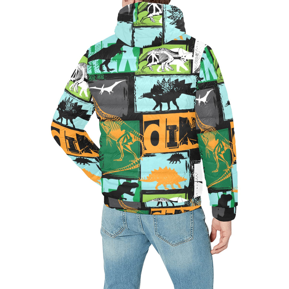 dinosaurs print pattern Men's Padded Hooded Jacket