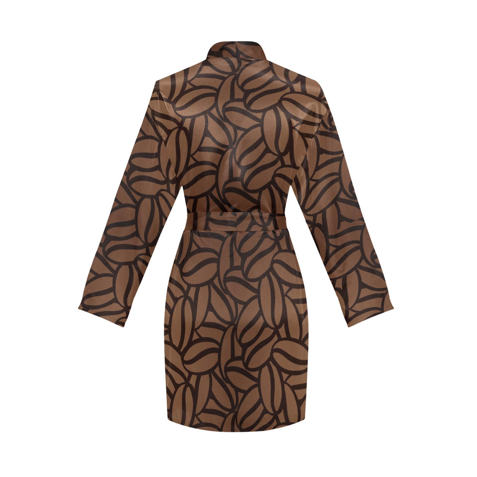 coffee bean pattern Women's Long Sleeve Belted Night Robe