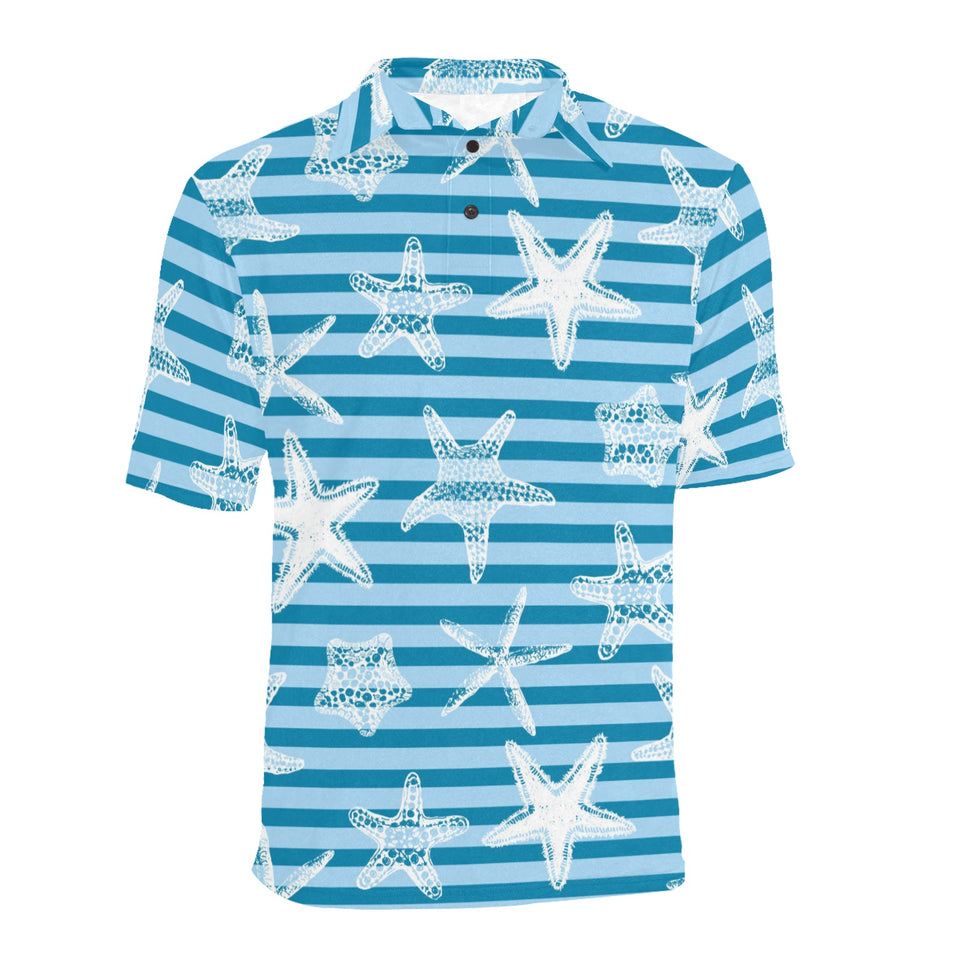 Starfish blue blackground Men's All Over Print Polo Shirt