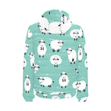 Cute sheep green background Men's Padded Hooded Jacket