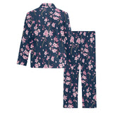 Pink sakura cherry blossom blue background Men's Long Pajama Set