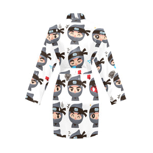 Cute ninja design pattern Women's Long Sleeve Belted Night Robe