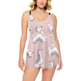 Cute zebra pattern Chest Sexy Pleated Two Piece Swim Dress