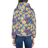 Passion fruit blue background Women's Padded Hooded Jacket