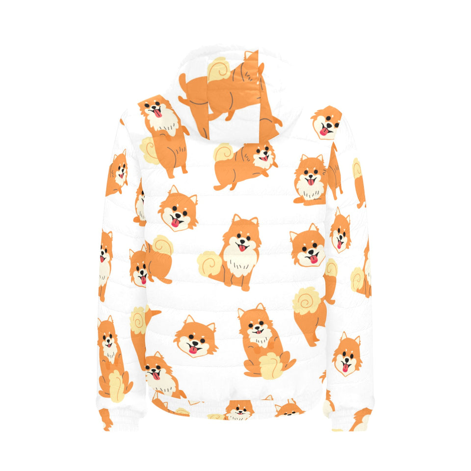 Brown pomeranian pattern Men's Padded Hooded Jacket